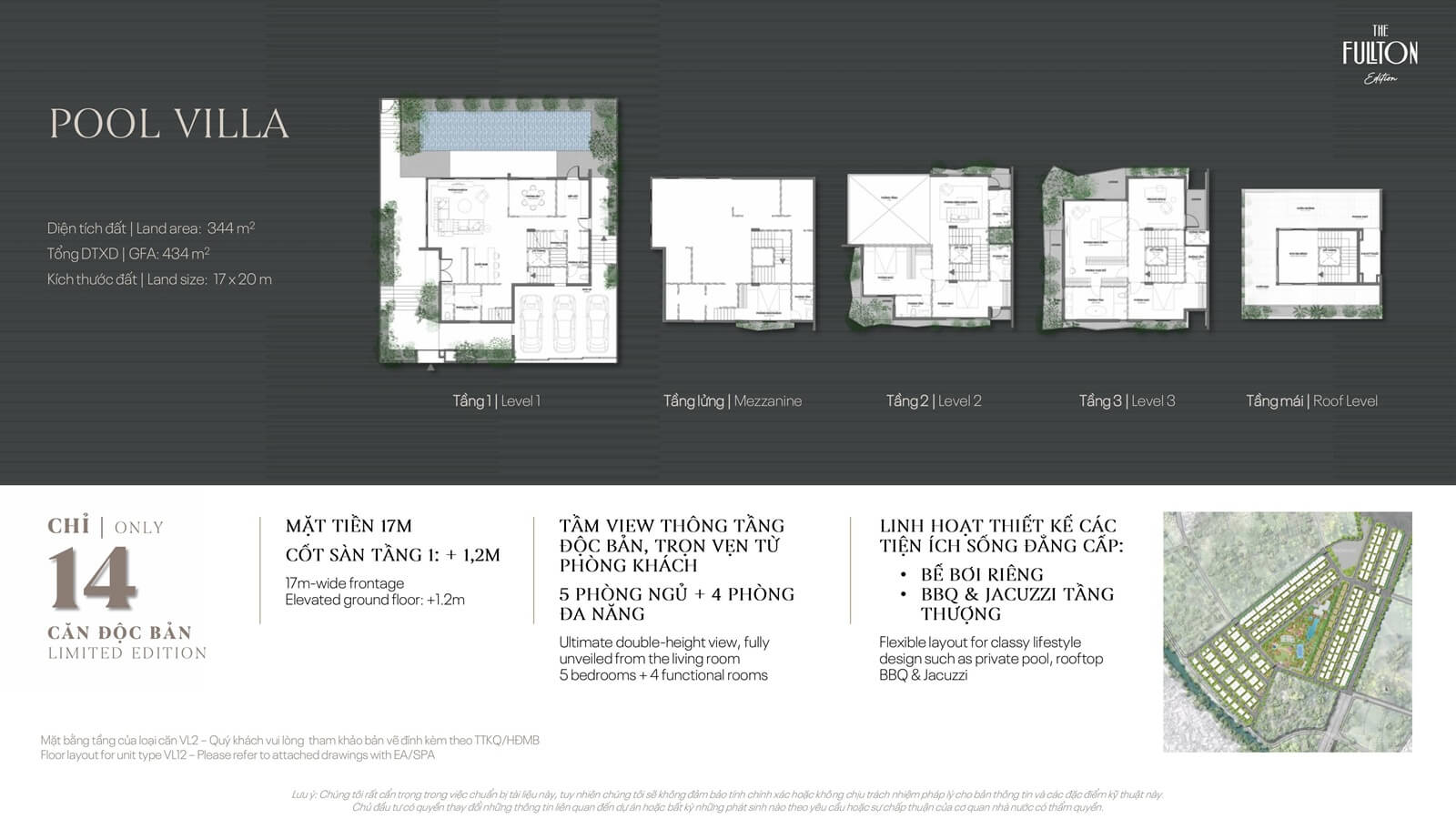 Mặt bằng căn điển hình Pool Villa The Fullton Edition CapitaLand Hưng Yên