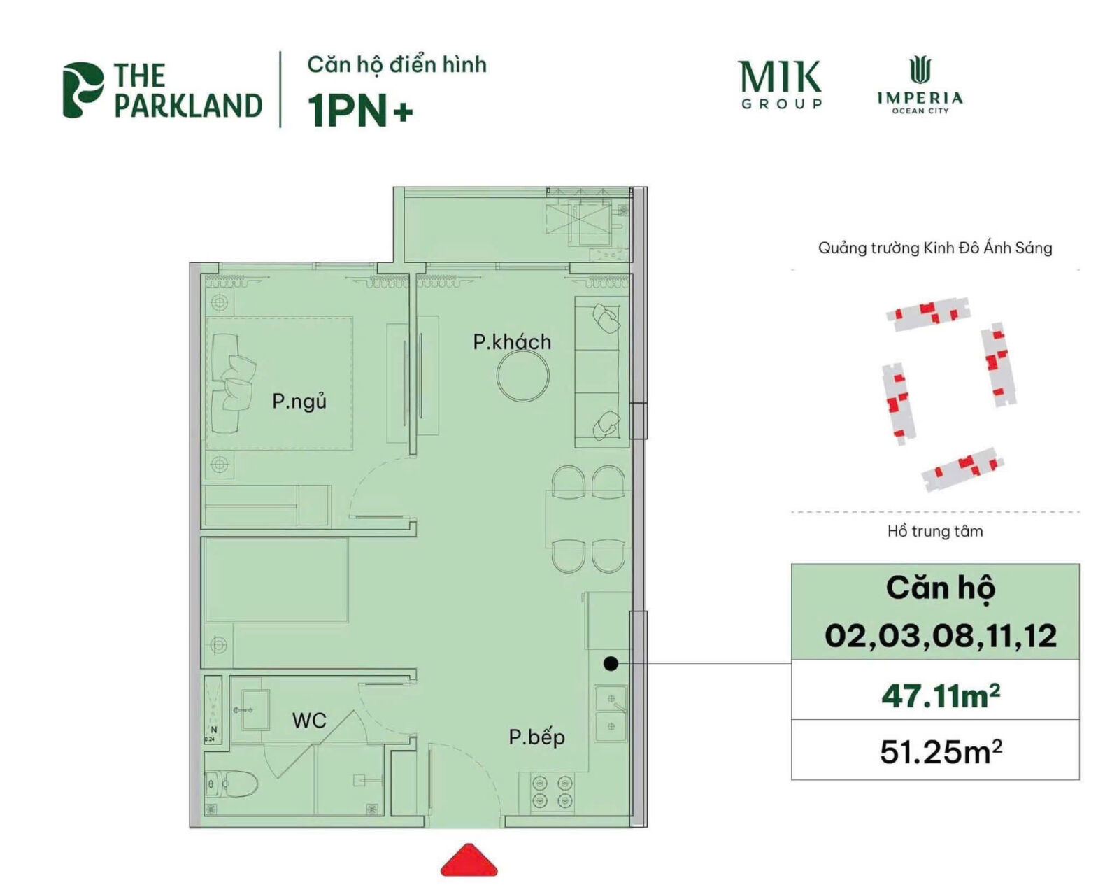 thiết kế căn hộ 1 phòng ngủ+ dự án the parkland ocean park 2